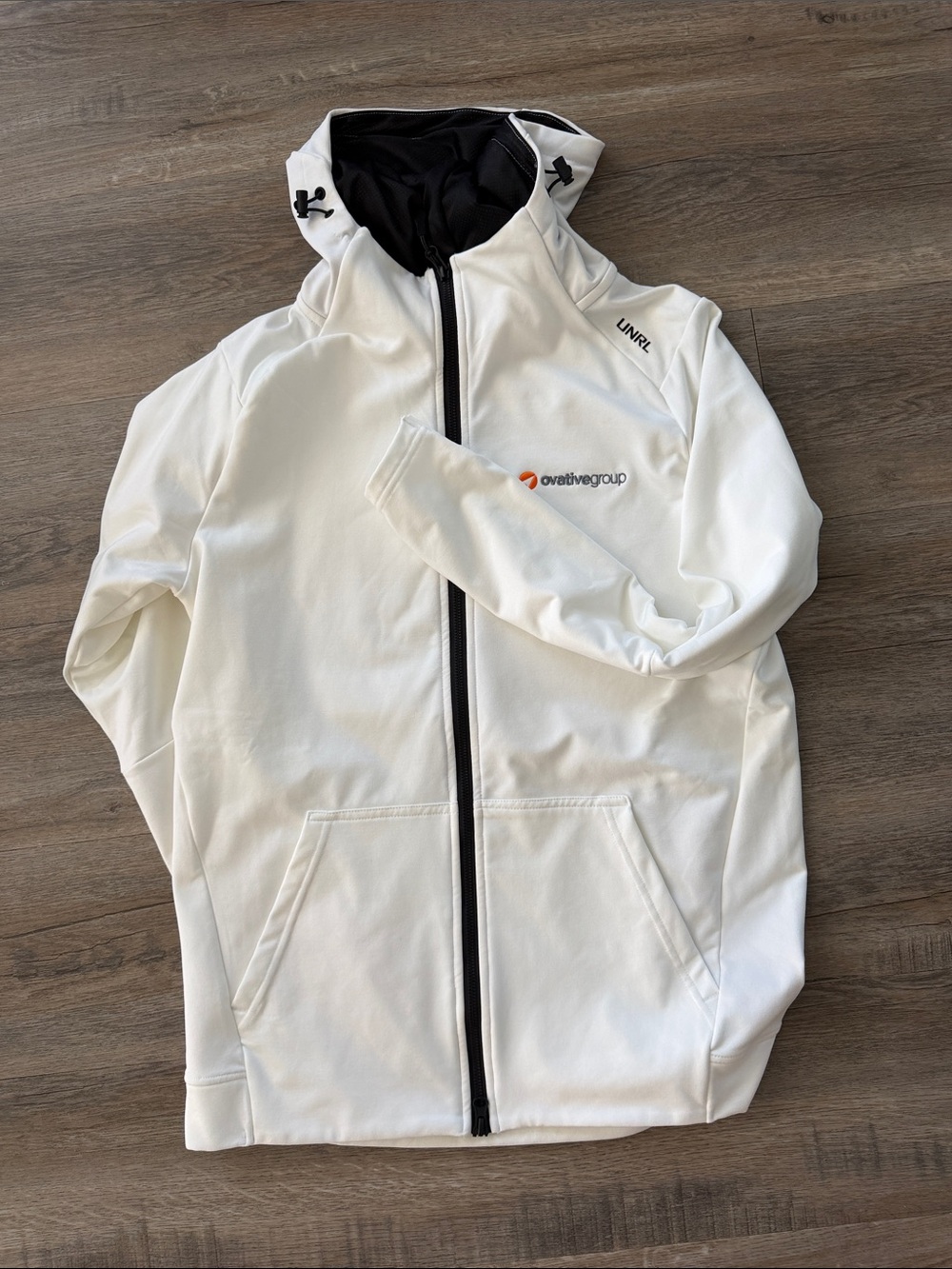 UNRL White Hooded Windbreaker Jacket with Contrast Black Lining